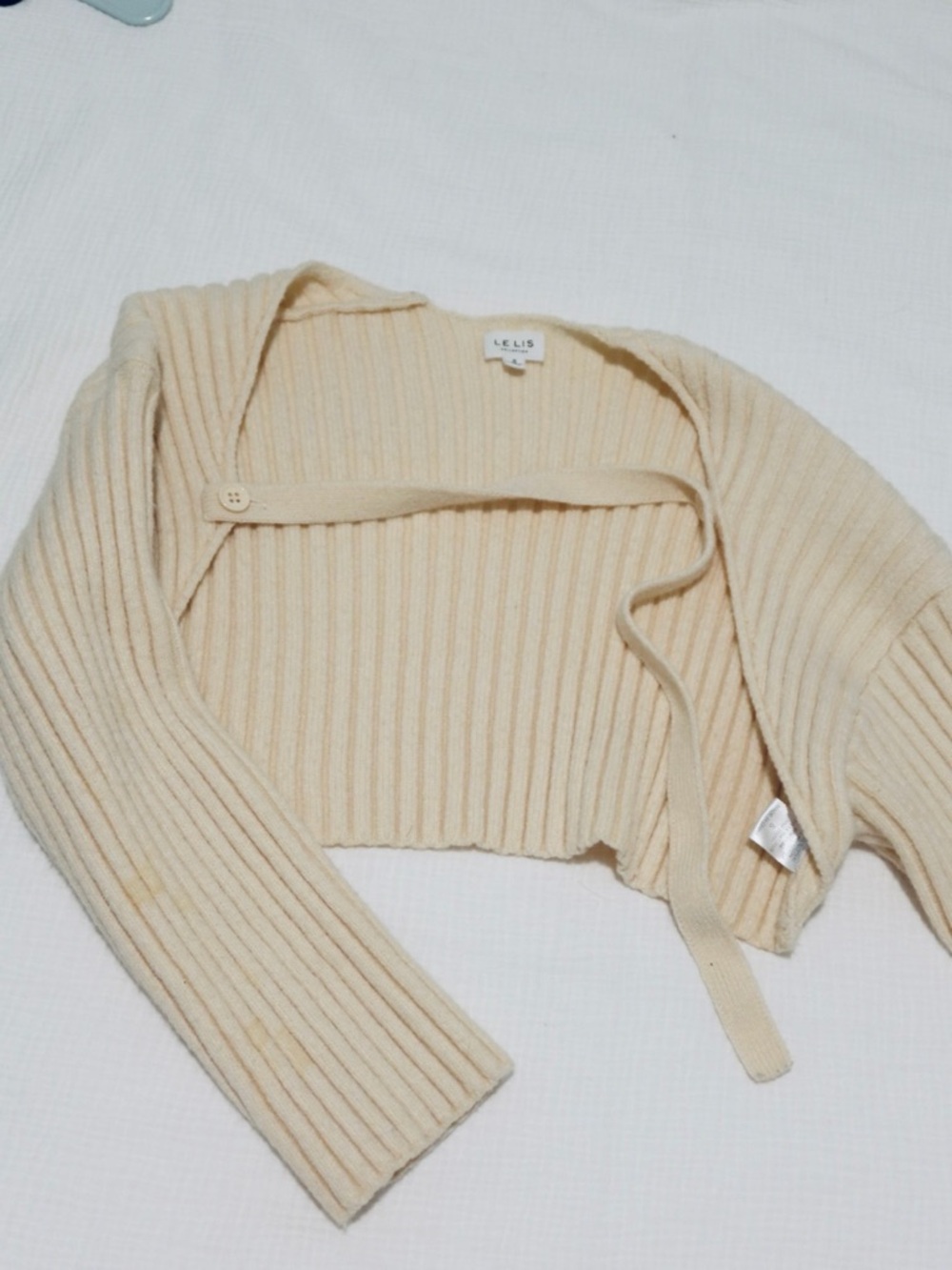 Le Lis Cream Ribbed Knit Bolero and Cropped Tank Set